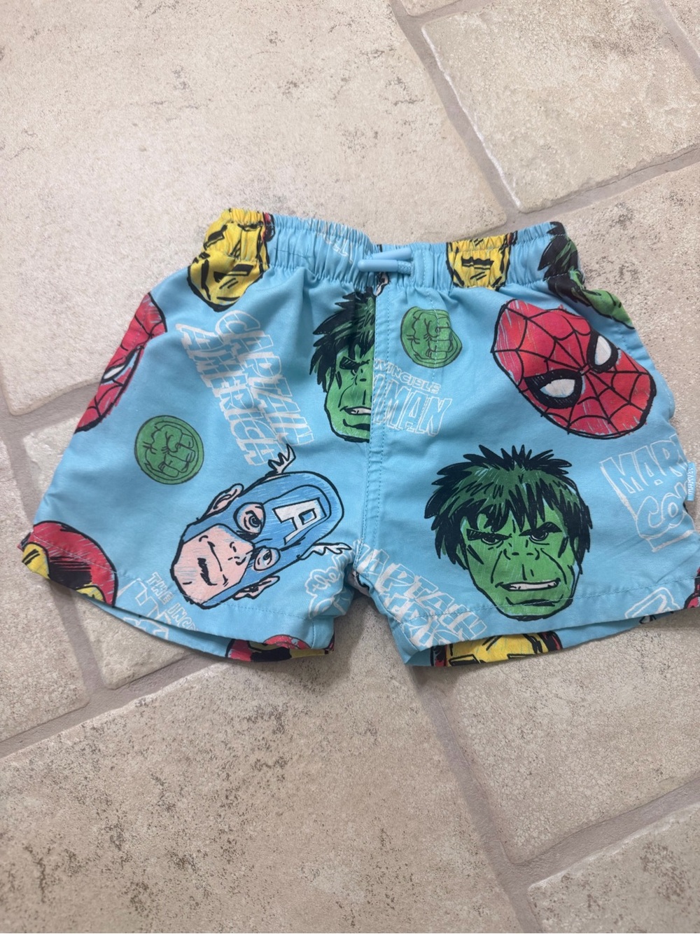 Posh Peanut Light Blue Marvel Superhero Swim Trunks